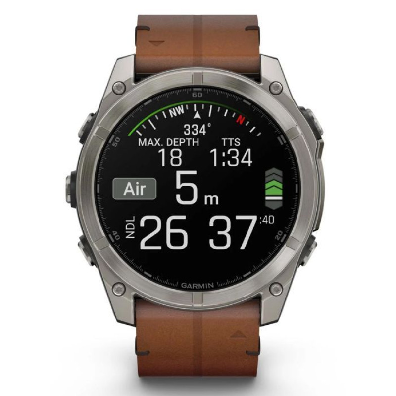 Смарт-годинник Garmin Fenix 8 51mm AMOLED Sapphire Carbon grey DLC w. Chestnut Leather Band (010-02905-40)