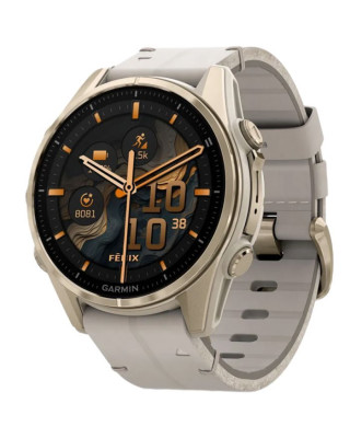Смарт-годинник Garmin fenix 8 43mm, AMOLED, Saph, SftGldSS/FogGryLeatherBnd, Excl, GPS (010-02903-40)