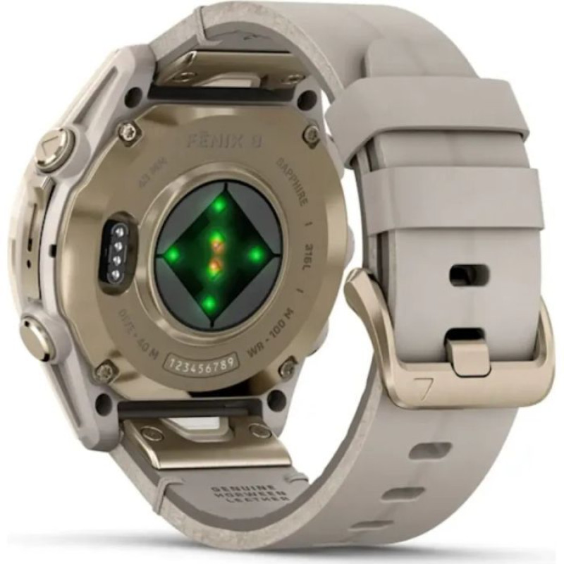 Смарт-годинник Garmin fenix 8 43mm, AMOLED, Saph, SftGldSS/FogGryLeatherBnd, Excl, GPS (010-02903-40)