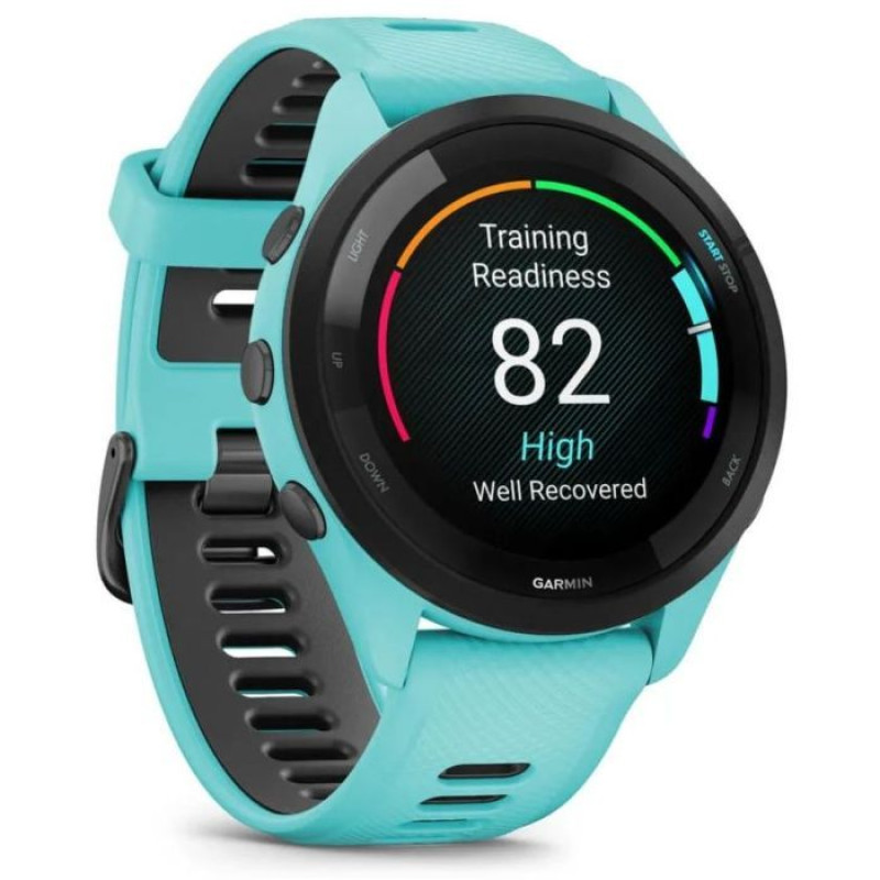 Смарт-годинник Garmin Forerunner 265 Black Bezel w. Aqua Case and Aqua/Black Silicone Band (010-02810-12)