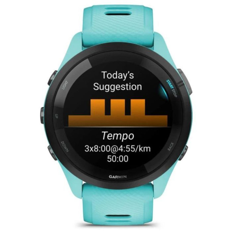 Смарт-годинник Garmin Forerunner 265 Black Bezel w. Aqua Case and Aqua/Black Silicone Band (010-02810-12)