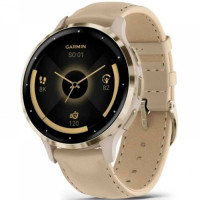 Смарт-годинник Garmin Venu3S Soft Gold S.Steel Bezel w.French GrayCase and Leather Band (010-02785-55)