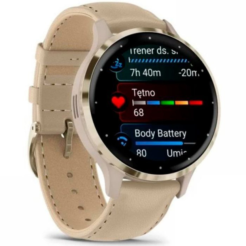 Смарт-годинник Garmin Venu3S Soft Gold S.Steel Bezel w.French GrayCase and Leather Band (010-02785-55)