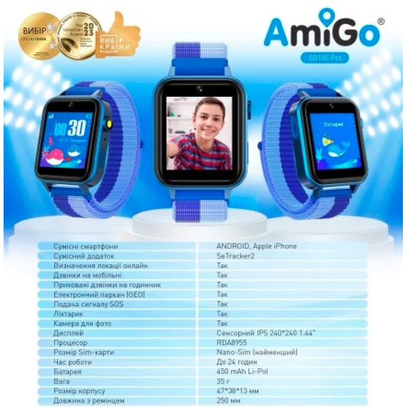 Дитячий смарт-годинник AmiGo GO10S Pro Wifi Blue
