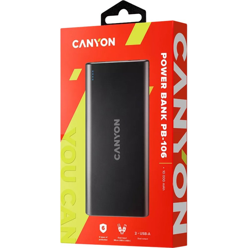 УМБ Canyon PB-106 10000mAh Input 5V/2A, Output 5V/2.1A(Max) (CNE-CPB1006B)