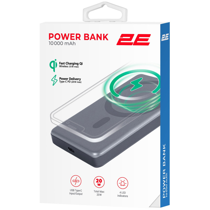УМБ 2E Slim Wireless QI 10000мА·год 2E-PB1011-GREY