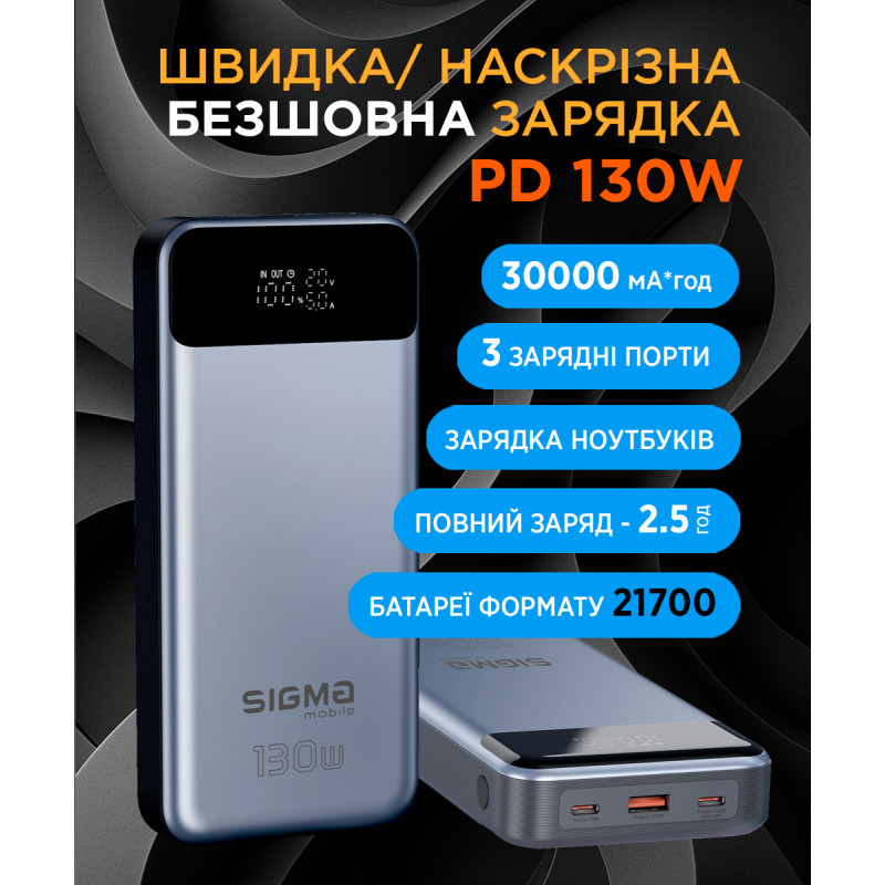 УМБ Sigma X-Power SI30A7QLX 30000mAh PD 130W Silver