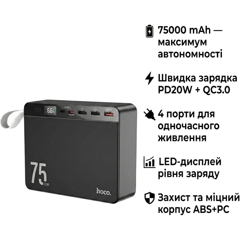 УМБ HOCO 75000 mAh Overlord PD/20W, QC/3.0/22.5W, Black (J94/714739)