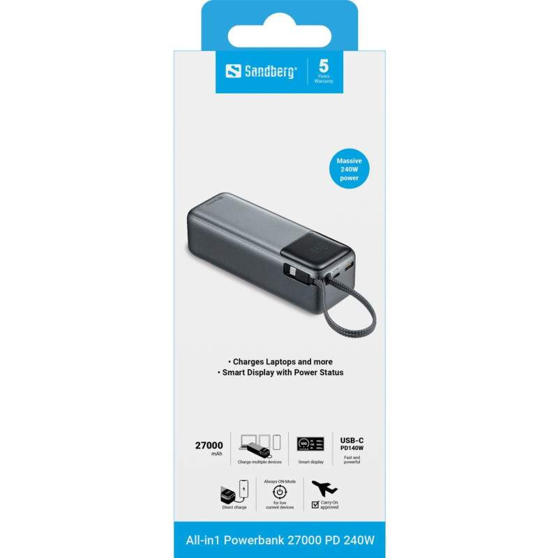 УМБ Sandberg All-in1 27000mAh PD 240W Grey (421-31)