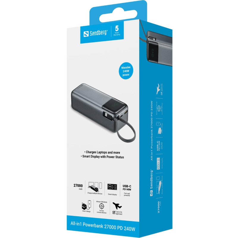 УМБ Sandberg All-in1 27000mAh PD 240W Grey (421-31)