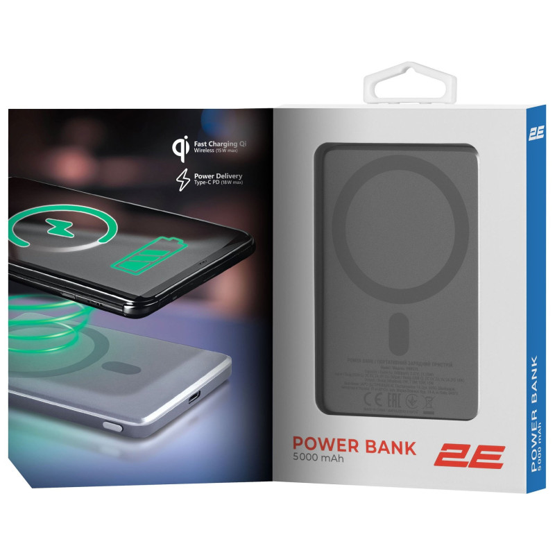 УМБ 2E Slim Wireless QI 5000мА·год 2E-PB0515-GREY
