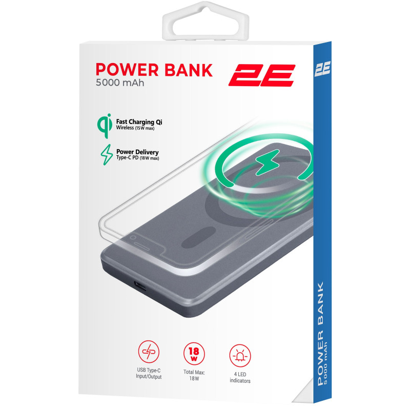 УМБ 2E Slim Wireless QI 5000мА·год 2E-PB0515-GREY