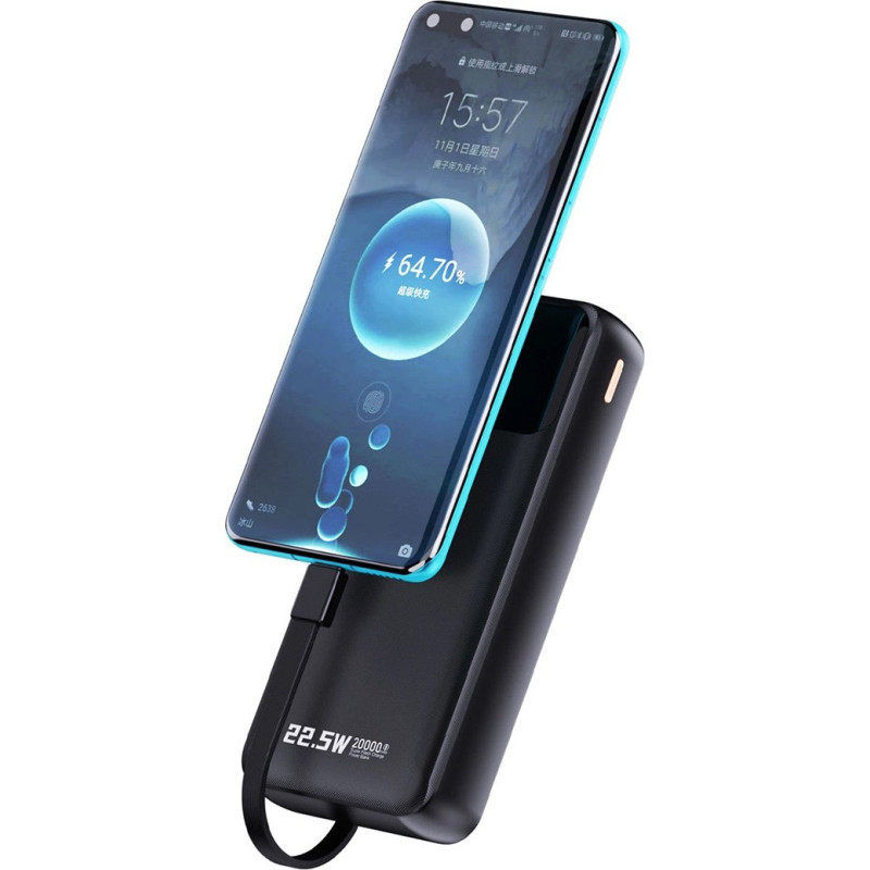 УМБ Dudao K15Pro 20000mAh PD/22.5W, QC, with built-in cables, Black (6977196682430)