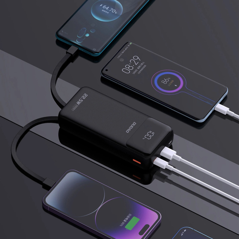 УМБ Dudao K15Pro 20000mAh PD/22.5W, QC, with built-in cables, Black (6977196682430)