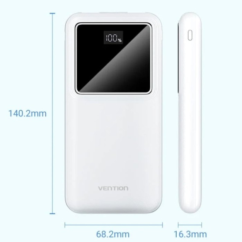 УМБ Vention 10000mAh 22.5W 3A PD, QC/3.0, LED Display, White (FHKW0)