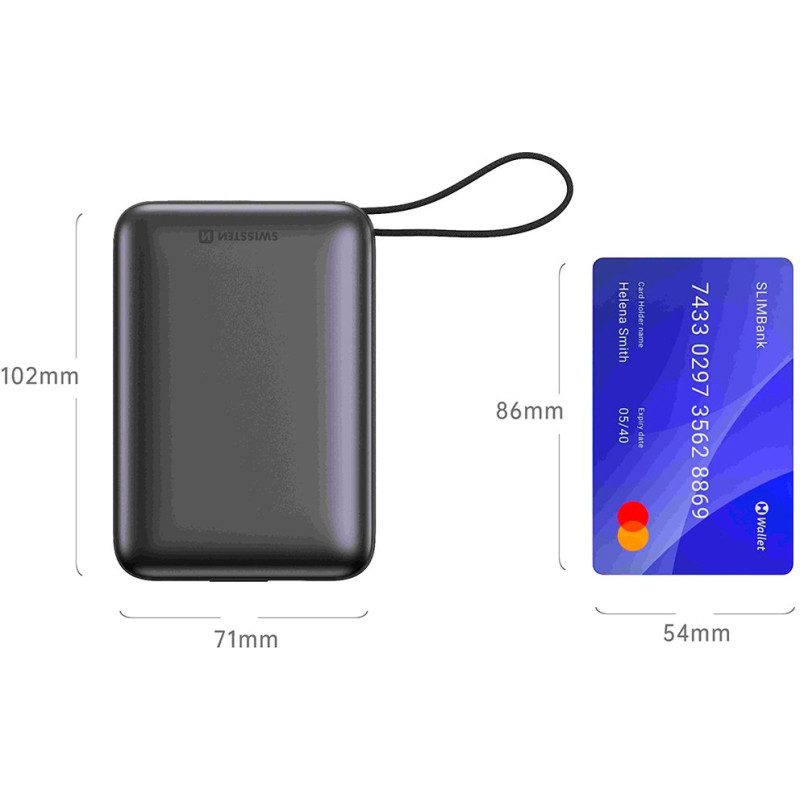 УМБ SWISSTEN 20000mAh SPACE 22/5W PD QC w/built-in cables USB-C/LIGHTNING Silver (8595217490598)