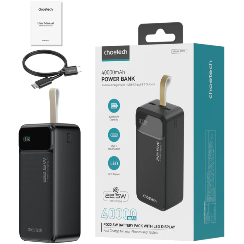 УМБ Choetech PD22.5W Digital B731 40000mAh Black