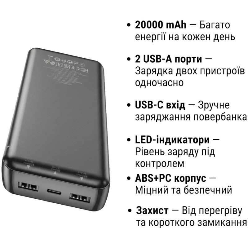 УМБ Hoco J100A 20000mAh Black (6931474783585)