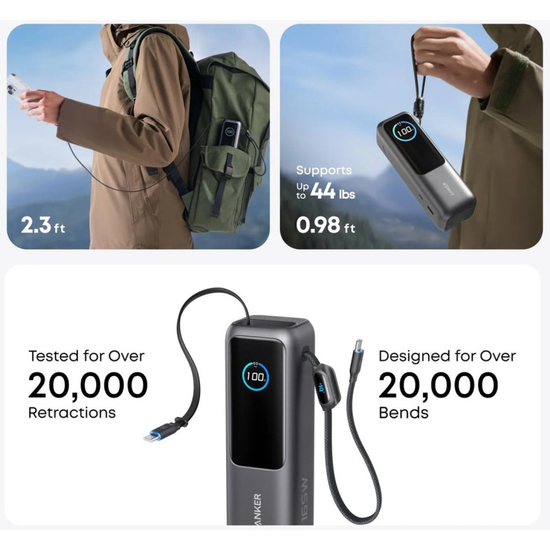 УМБ ANKER 25000 mAh 165W PD Built-In Double USB-C Cables (A1695H11)