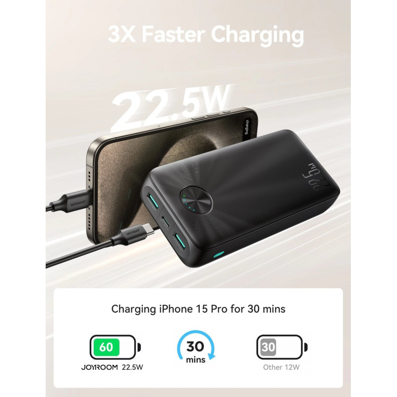 УМБ JOYROOM 20000mAh 22,5W PD, QC/3.0, 2*USB-A, USB-C In/Out Black (JR-PBF16)