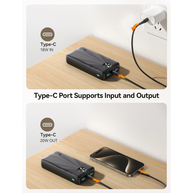 УМБ JOYROOM 20000mAh 22,5W PD, QC/3.0, 2*USB-A, USB-C In/Out Black (JR-PBF16)