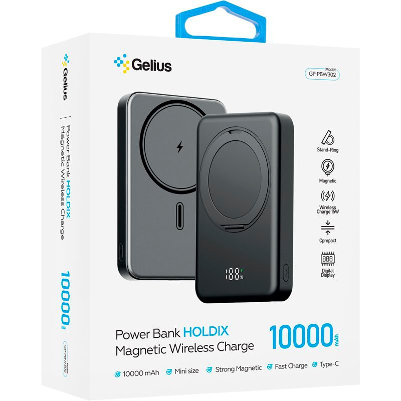 УМБ Gelius Holdix Magnetic Wireless Charge GP-PBW302 10000mAh 15W black