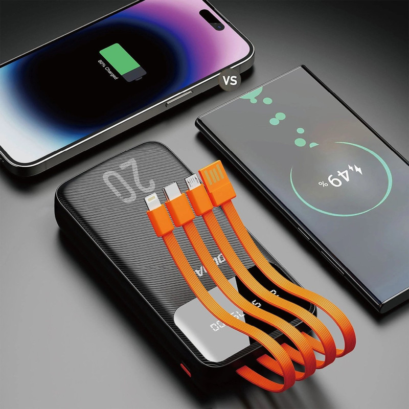 УМБ Dudao K6Pro+ 20000mAh 10W with USB-C/Lightning/MicroUSB/USB-A cables (6977196682393)