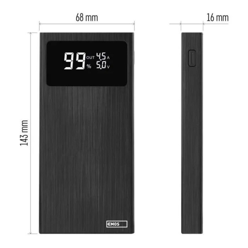 УМБ EMOS 10000mAh BETAQ 10, 22.5W, black (B0531B)