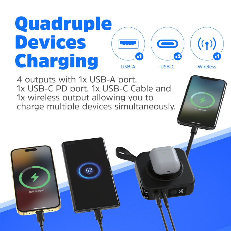 УМБ Energizer Magnetic Wireless 10000mAh 20W PD, AC зарядка, QI/15W, built-in USB-C (QM10001AC)