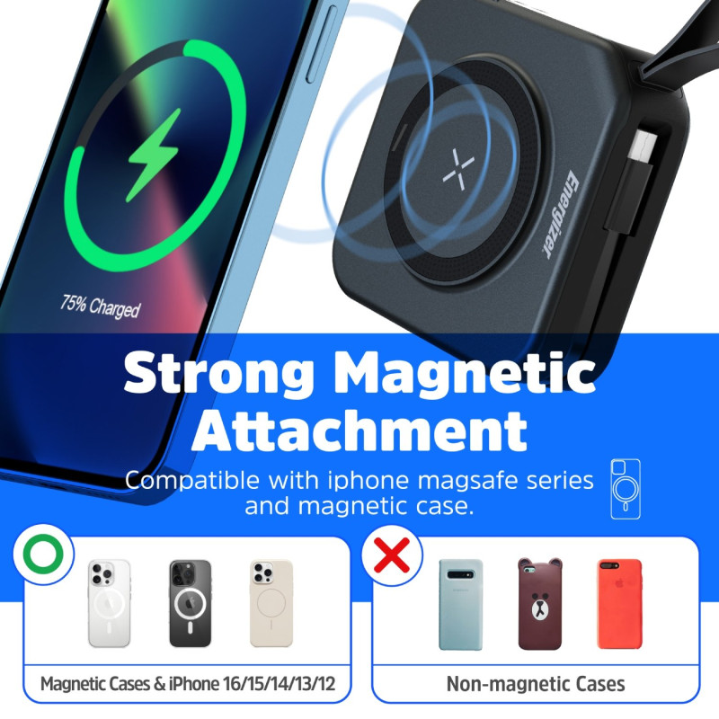 УМБ Energizer Magnetic Wireless 10000mAh 20W PD, AC зарядка, QI/15W, built-in USB-C (QM10001AC)