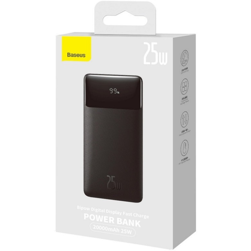 Батарея універсальна Baseus Bipow 20000mAh, PD/25W, QC3.0/USB-C, 2*USB-A/3A(max.), black (PPBD020301)
