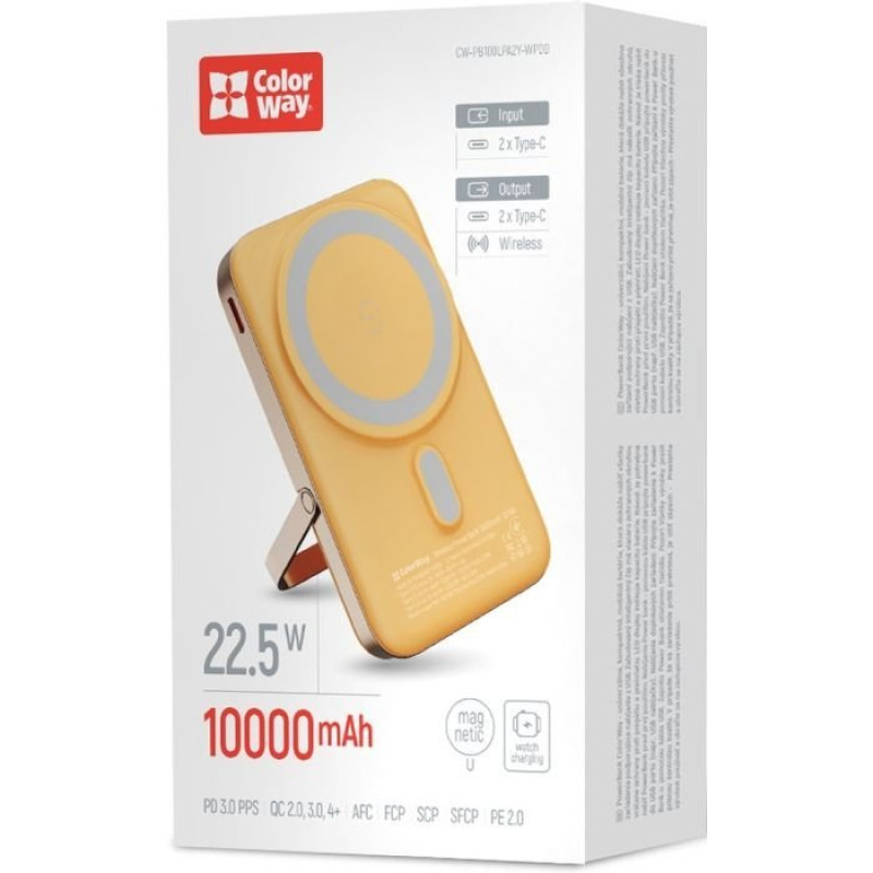 УМБ ColorWay 10000mAh 15W MagSafe & Watch Wireless Amber (USB-C PD 22.5W) (CW-PB100LPA2Y-WPDD)