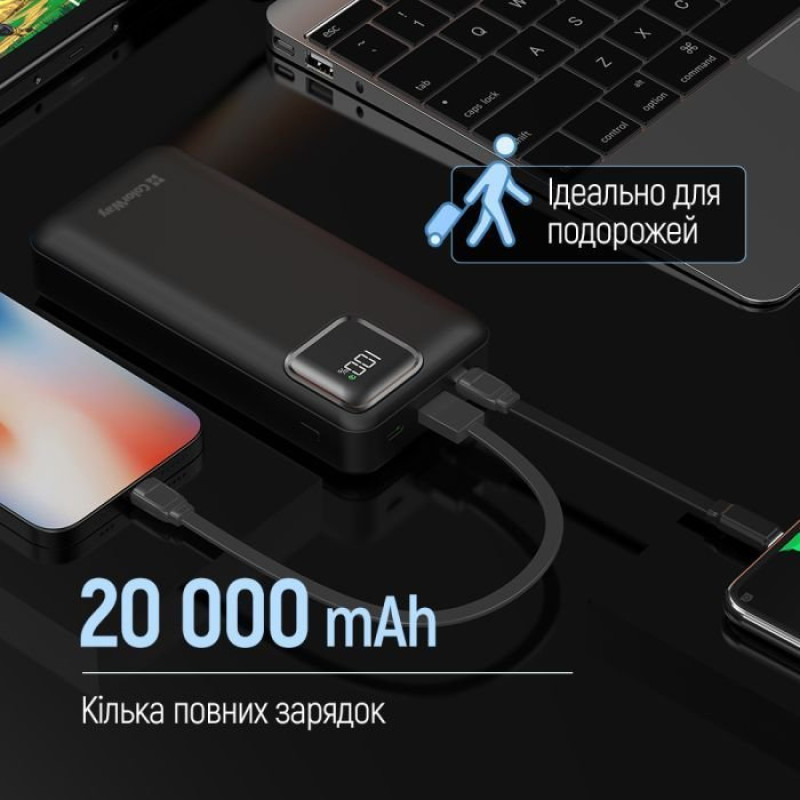 УМБ ColorWay 20 000 mAh Optimal Power PD/22.5W, QC/3.0, Black (CW-PB200LPB5BK-PDD)