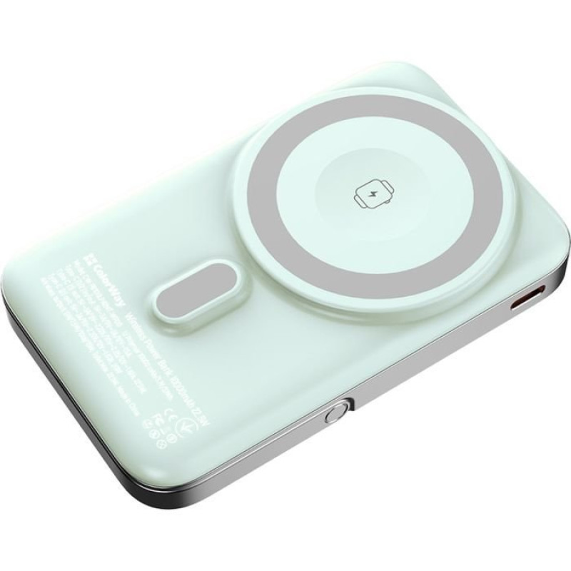 УМБ ColorWay 10000mAh 15W MagSafe & Watch Wireless Aquamarine (USB-C PD 22.5W) (CW-PB100LPA2MT-WPDD)