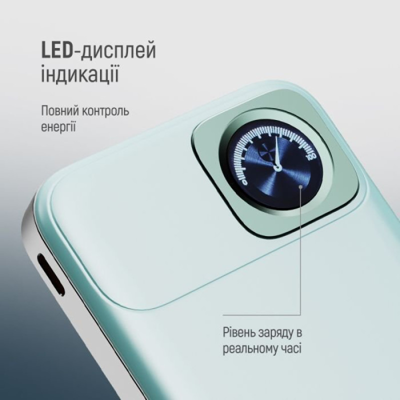 УМБ ColorWay 10000mAh 15W MagSafe & Watch Wireless Aquamarine (USB-C PD 22.5W) (CW-PB100LPA2MT-WPDD)