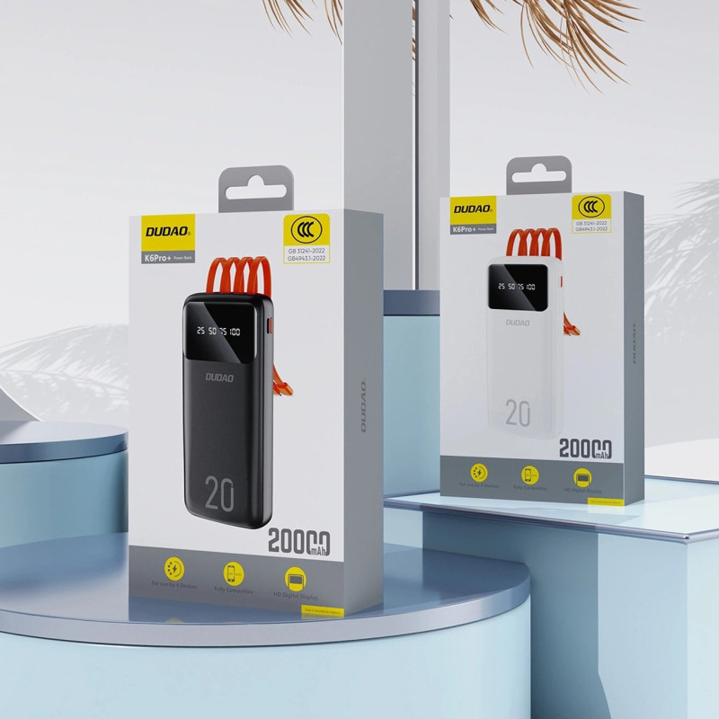 УМБ Dudao K6Pro+ 20000mAh 10W з USB-C/Lightning/MicroUSB/USB-A cables (6977196682409)