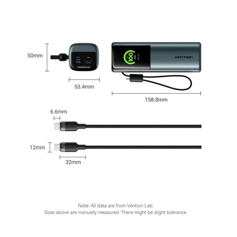 УМБ Vention 20000 mAh 165W Gray TFT Display Type (FKFH0)