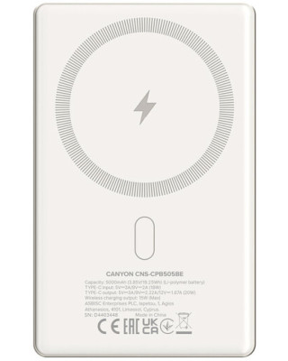 УМБ Canyon 5000mAh OnPower 505 slim Magsafe PD/20W Beige (CNS-CPB505BE)
