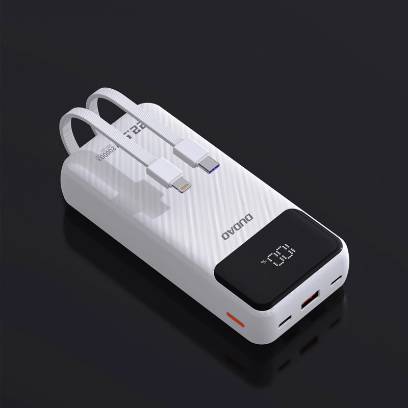 УМБ Dudao K15Pro 20000mAh PD/22.5W, QC, with built-in cables, White (6977196682447)