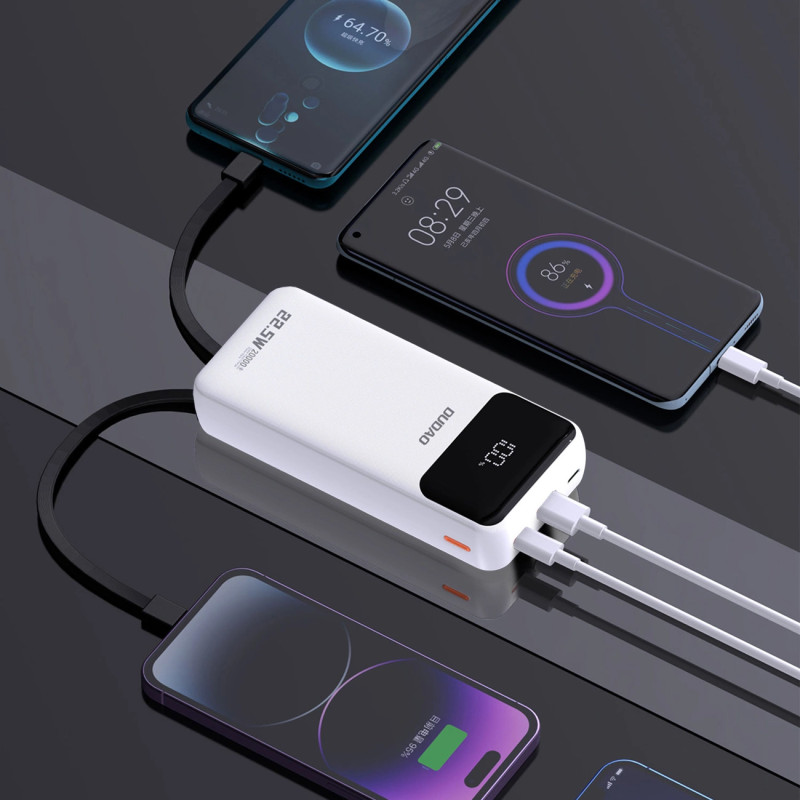 УМБ Dudao K15Pro 20000mAh PD/22.5W, QC, with built-in cables, White (6977196682447)