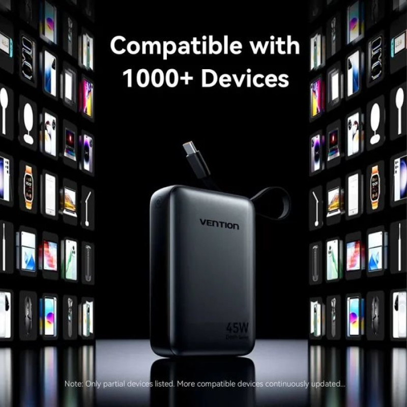 УМБ Vention 20000 mAh 45W Mini with Built-in USB-C Cable Gray (FHGH0)