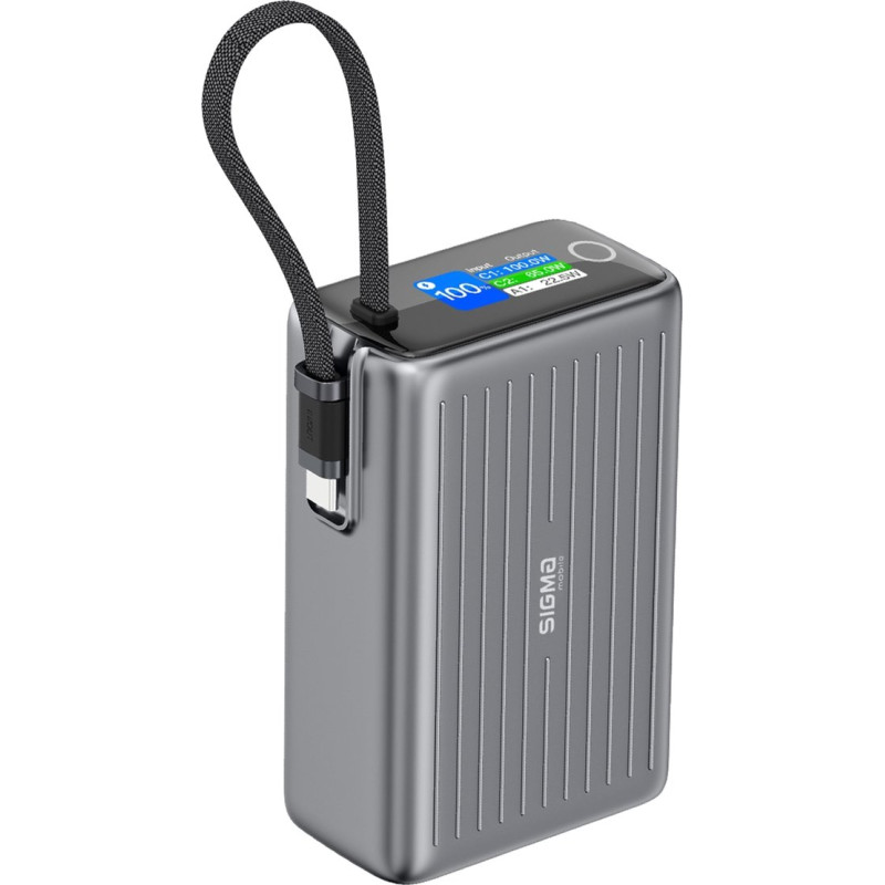 УМБ Sigma X-power SI25A5QLX 25000mAh 100W Built-In USB-C Cable gray