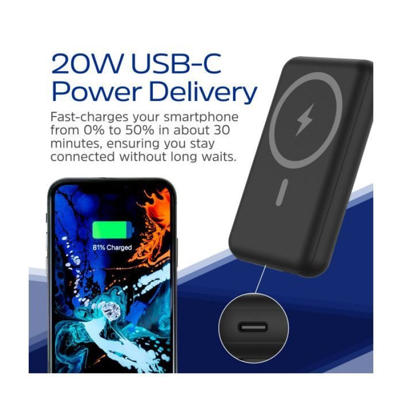 УМБ Energizer Magnetic Wireless 10000mAh 22.5W PD USB-A, USB-C In/Out, Black (QM10002PQ)