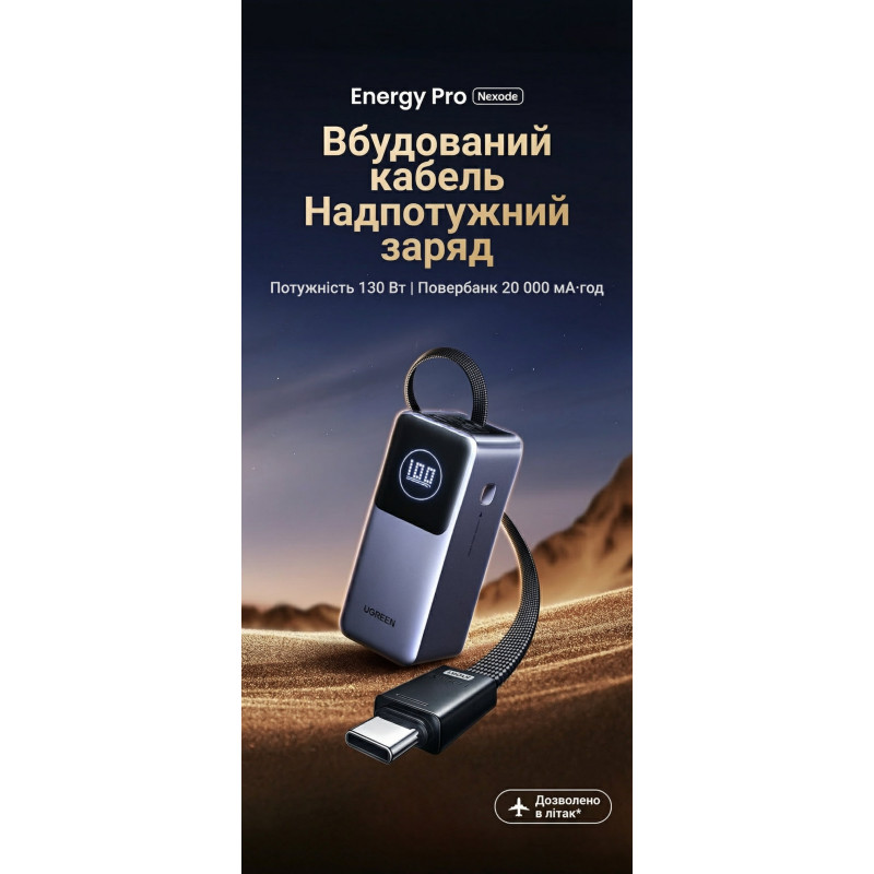 УМБ Ugreen 20000mAh 130W Nexode Smart Display with Built-in Cable (PB723 55365B)