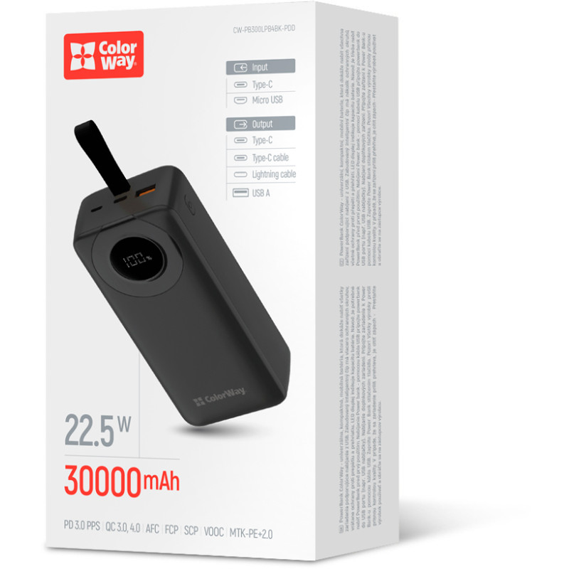 УМБ ColorWay 30000 mAh EnergyPlus Black (CW-PB300LPB4BK-PDD)