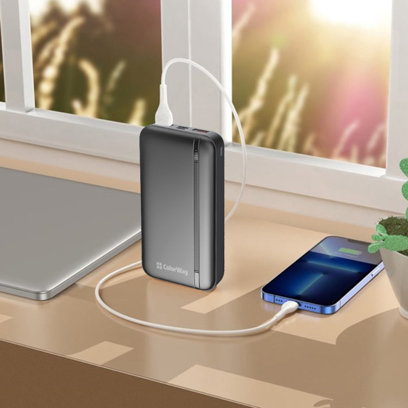 УМБ ColorWay 20000mAh 22.5W USB+USB-C Black (CW-PB200LPB4BK-PD)