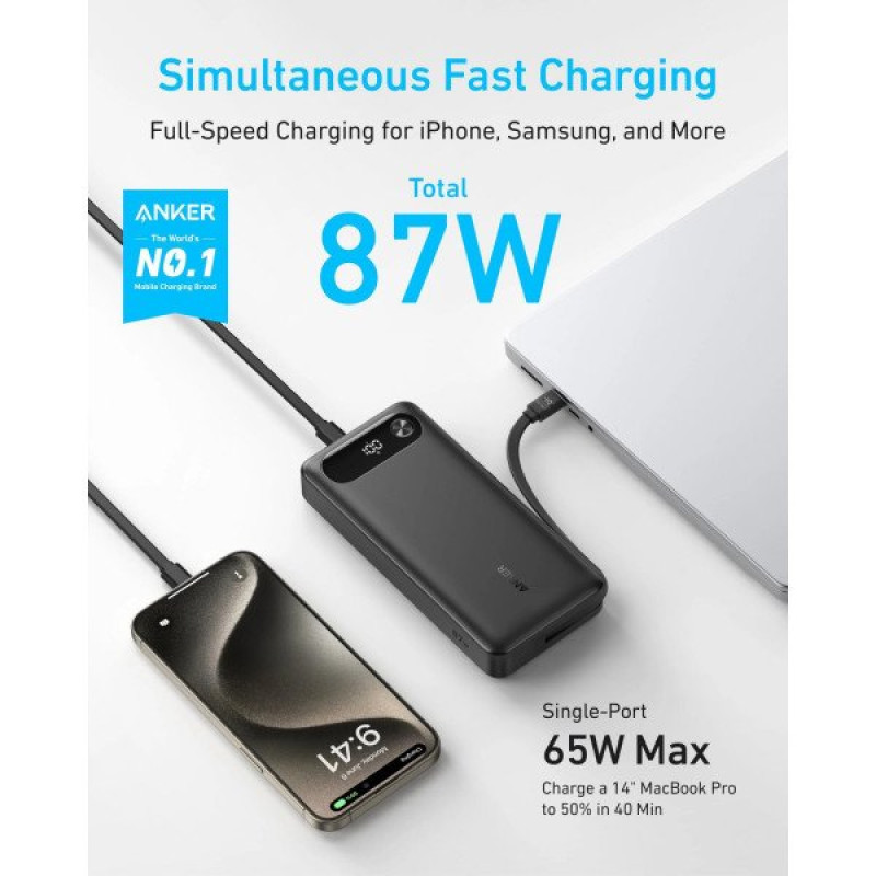 УМБ ANKER PowerCore 20000 mAh 87W PD Built-In USB-C Cable Black (A1383H11)