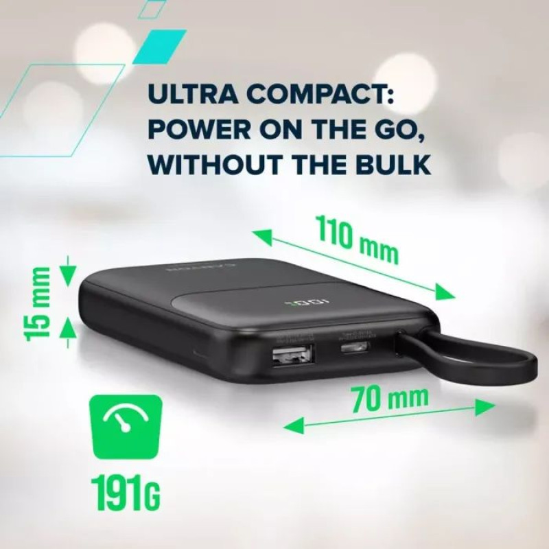 УМБ Canyon 10000mAh OnPower 101 PD/22.5W з'єднувальний кабель Black (CNS-CPB101BK)