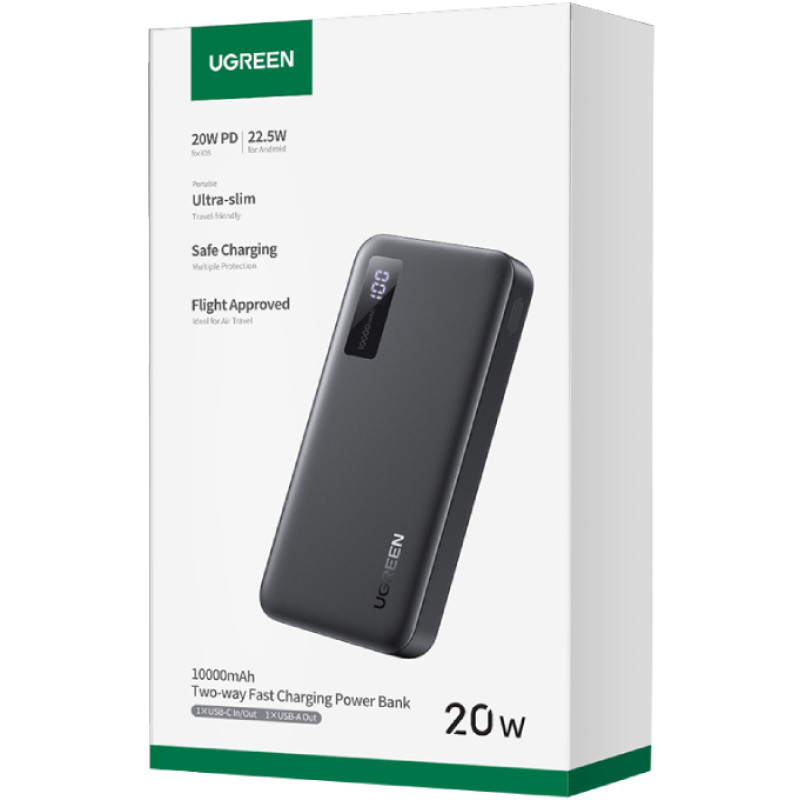 УМБ UGREEN PB311 10000mAh 20W USB-A+USB-C Black (25742)