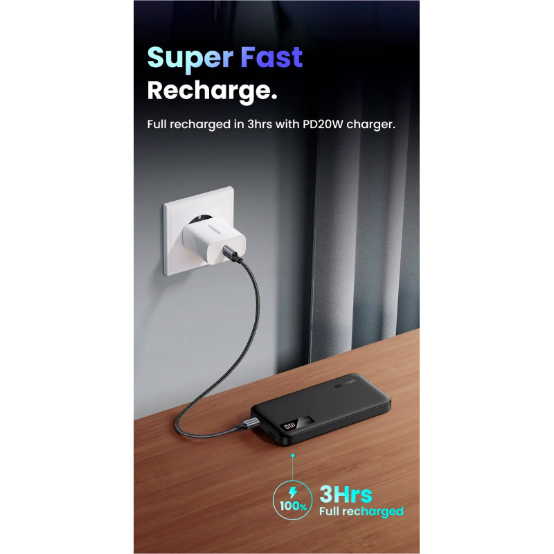 УМБ UGREEN PB311 10000mAh 20W USB-A+USB-C Black (25742)
